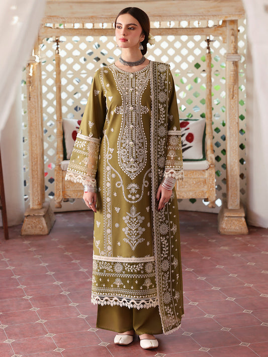 3PC EMBROIDERED DHANAK DRESS RO - 528
