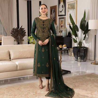 3PC STITCH EMBROIDERED DHANAK SUIT RO - 817