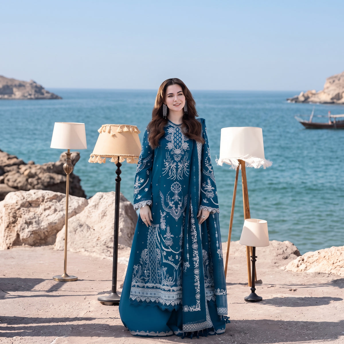 3PC STITCH EMBROIDERED DHANAK SUIT RO - 818