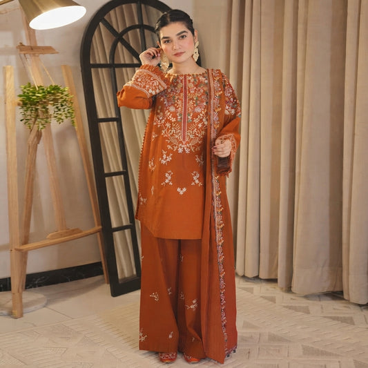 3PC EMBROIDERED DHANAK SUIT - RO-774