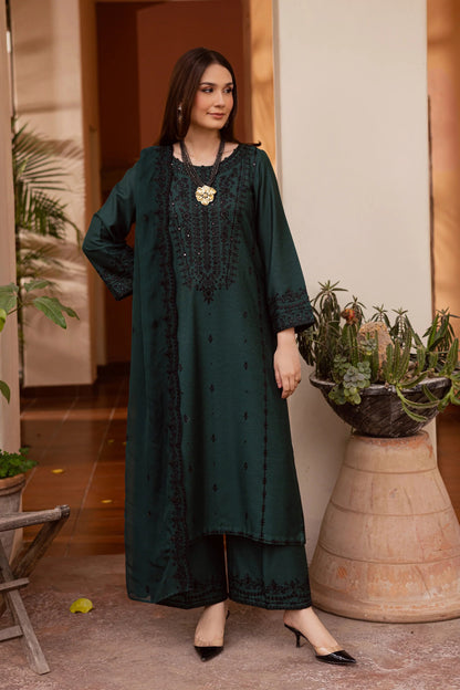 3PC EMBROIDERED DHANAK DRESS BT-3085