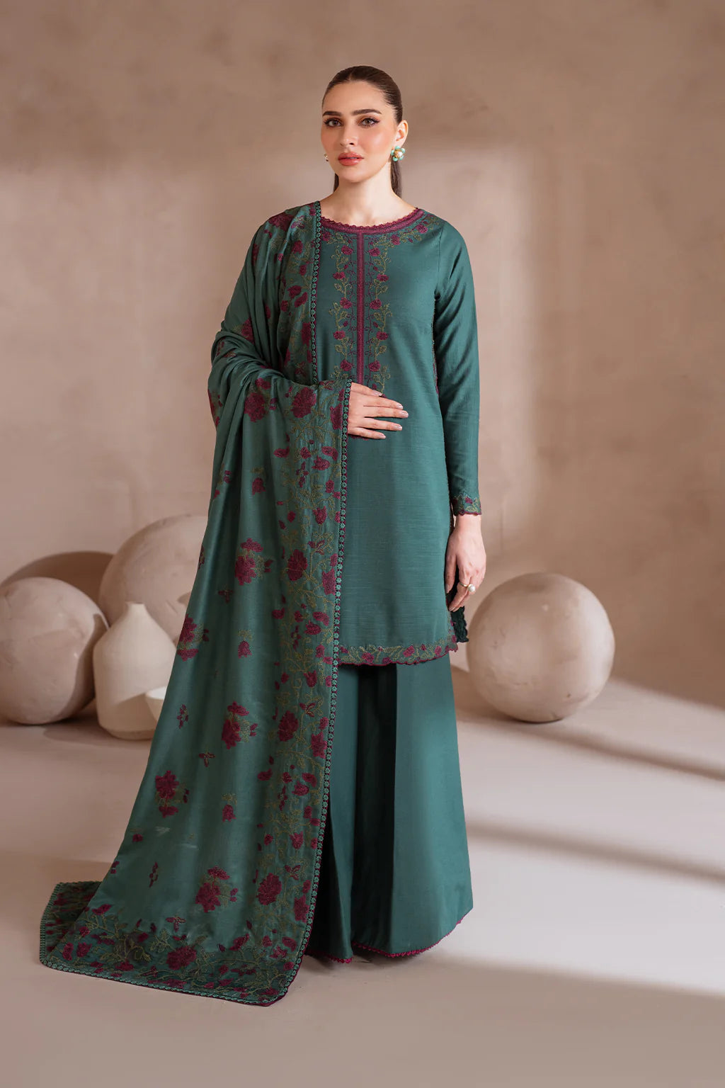 3PC EMBROIDERED DHANAK DRESS IZ-2925