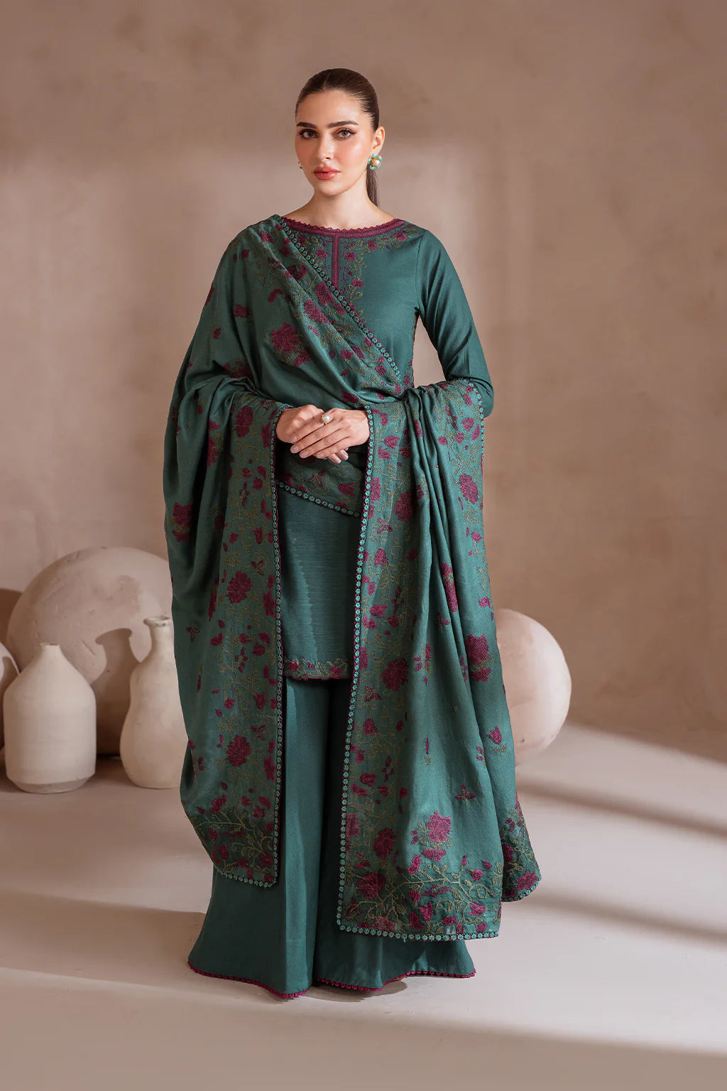 3PC EMBROIDERED DHANAK DRESS IZ-2925