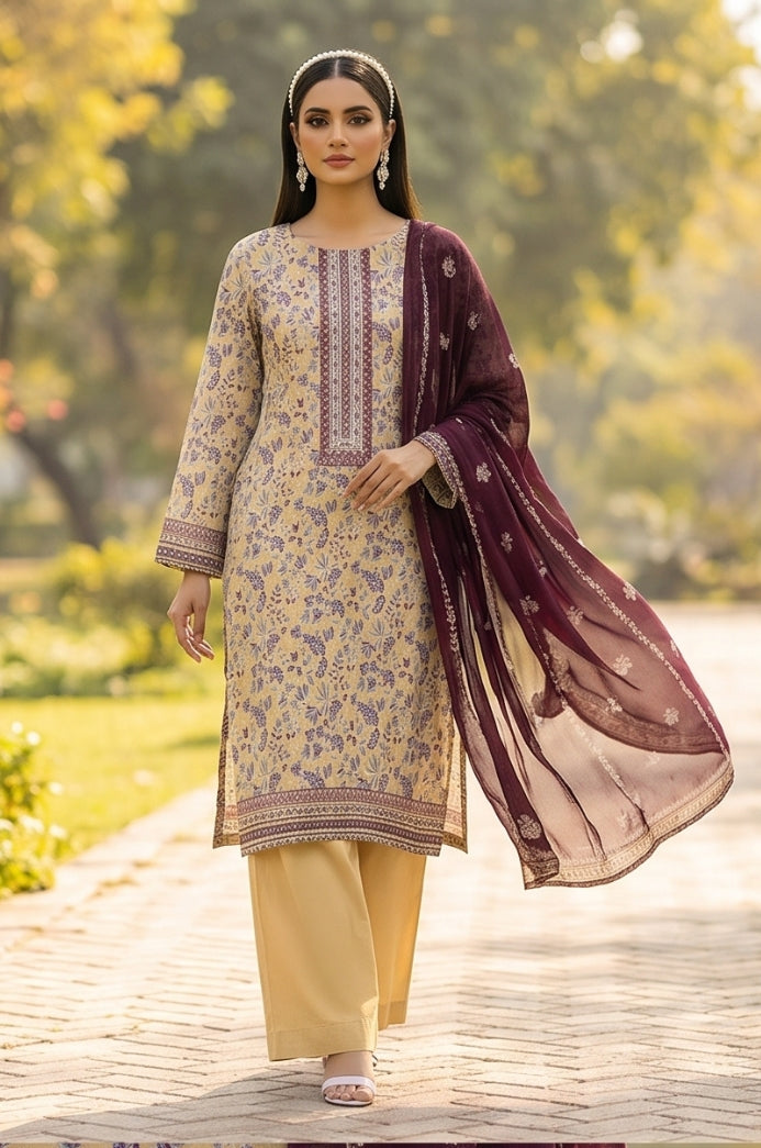 3PC PRINTED LAWN SUIT SR-119