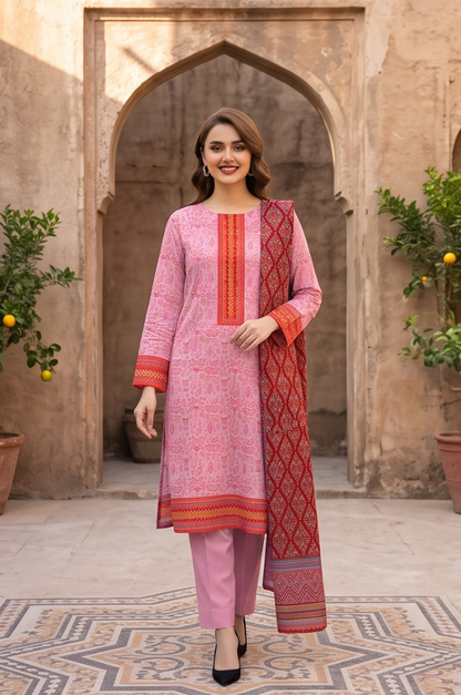 3PC PRINTED LAWN SUIT SR-108