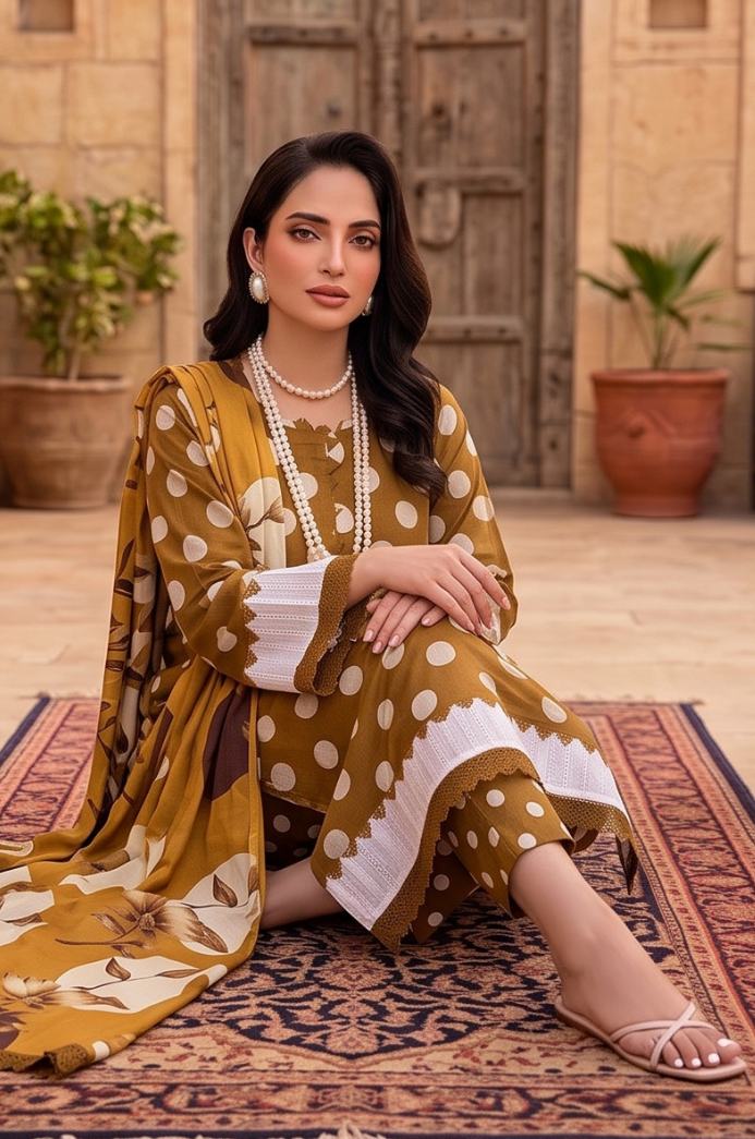 3PC PRINTED LAWN SUIT SR-120