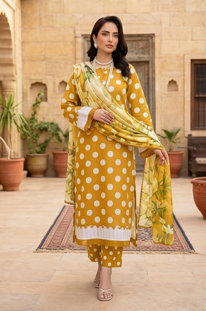 3PC PRINTED LAWN SUIT SR-121