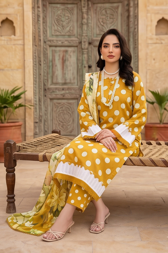 3PC PRINTED LAWN SUIT SR-121