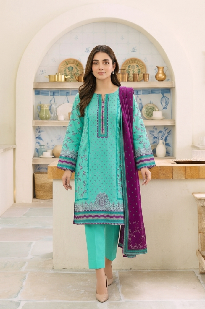 3PC PRINTED LAWN SUIT SR-134