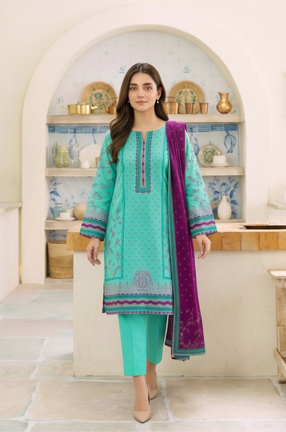 3PC PRINTED LAWN SUIT SR-134