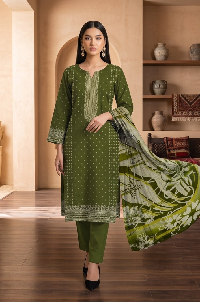3PC PRINTED LAWN SUIT SR-133