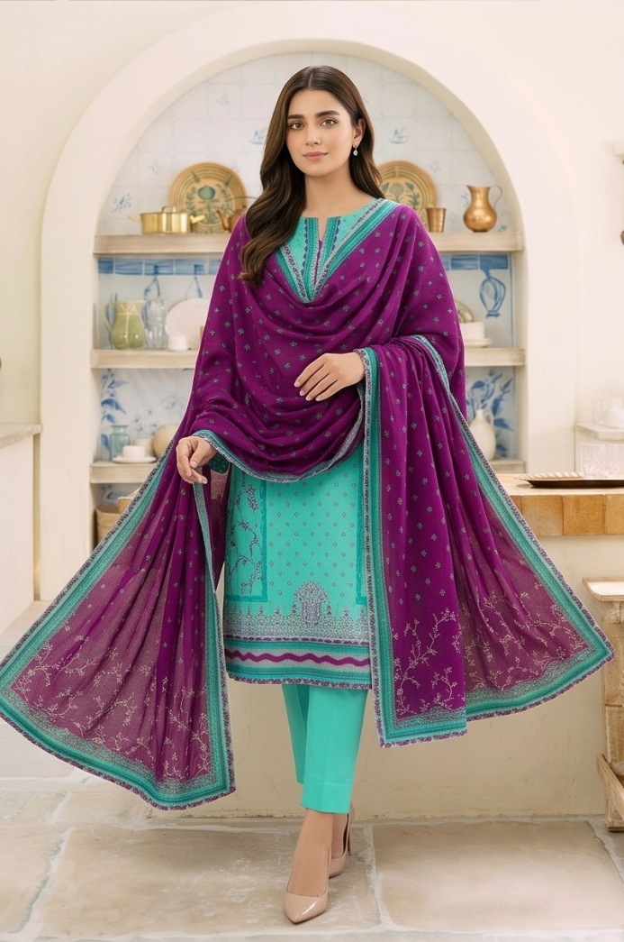 3PC PRINTED LAWN SUIT SR-134