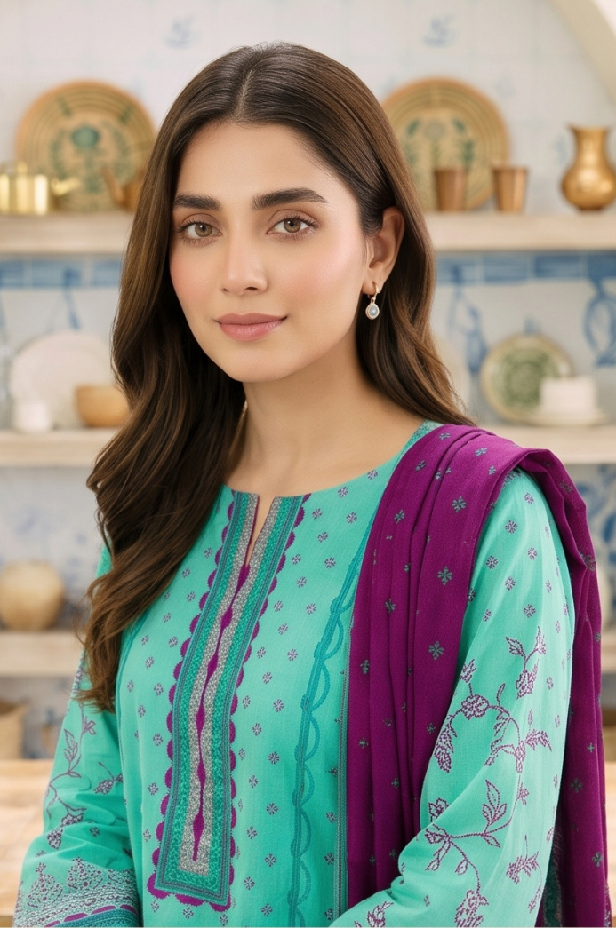 3PC PRINTED LAWN SUIT SR-134