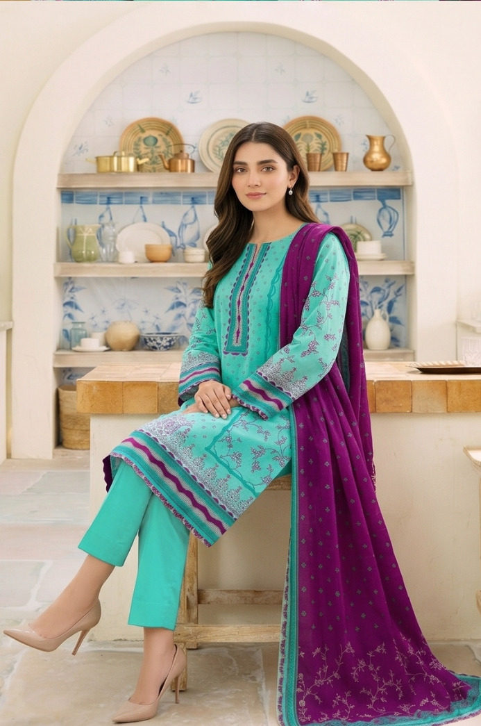 3PC PRINTED LAWN SUIT SR-134