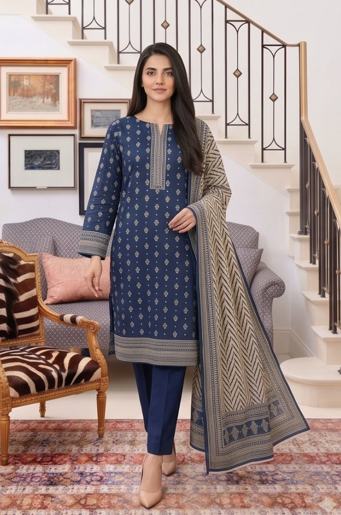 3PC PRINTED LAWN SUIT SR-115