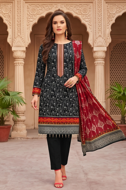 3PC PRINTED LAWN SUIT SR-127