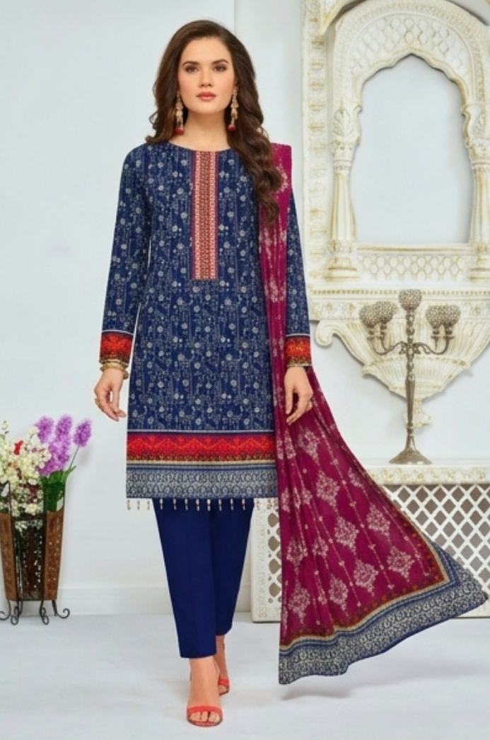 3PC PRINTED LAWN SUIT SR-103