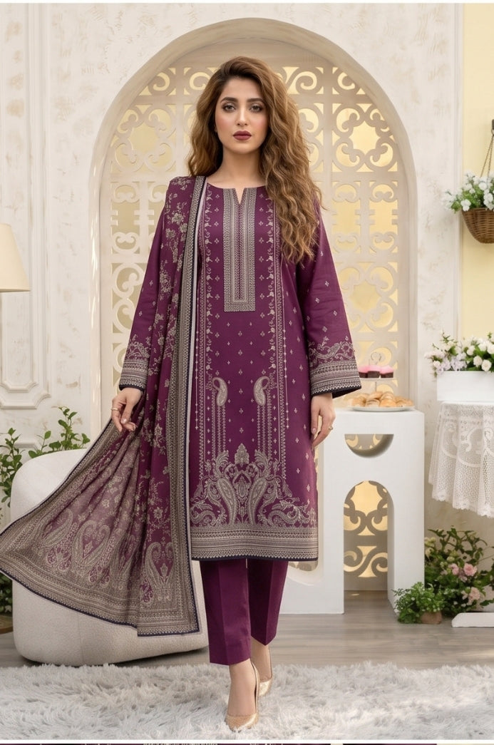 3PC PRINTED LAWN SUIT SR-114