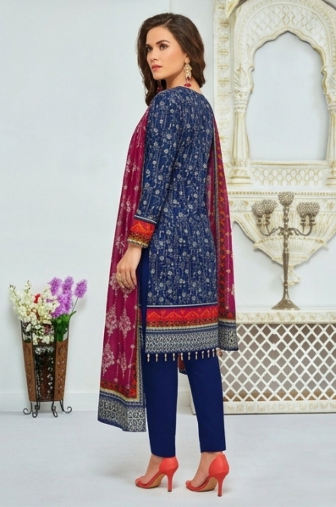 3PC PRINTED LAWN SUIT SR-103