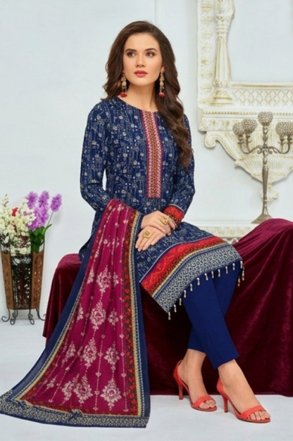 3PC PRINTED LAWN SUIT SR-103