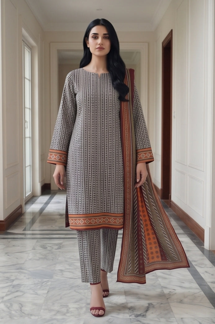 3PC PRINTED LAWN SUIT SR-106