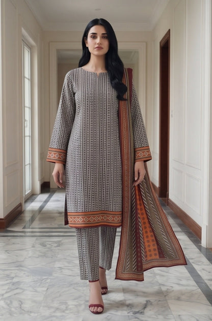 3PC PRINTED LAWN SUIT SR-106