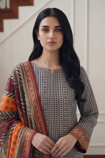 3PC PRINTED LAWN SUIT SR-106