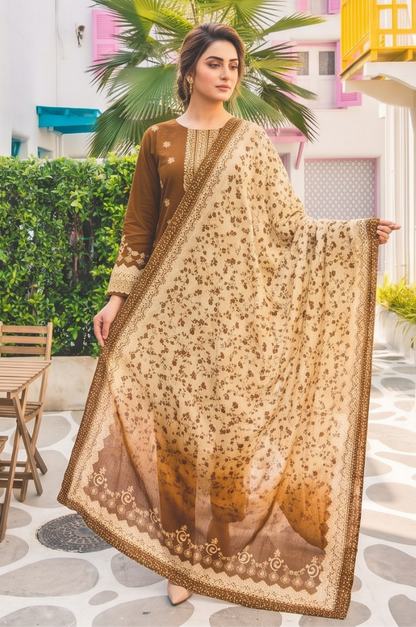 3PC PRINTED LAWN SUIT SR-130