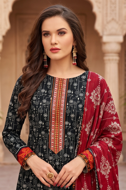 3PC PRINTED LAWN SUIT SR-127