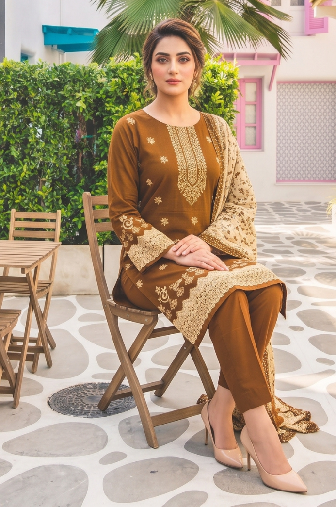 3PC PRINTED LAWN SUIT SR-130