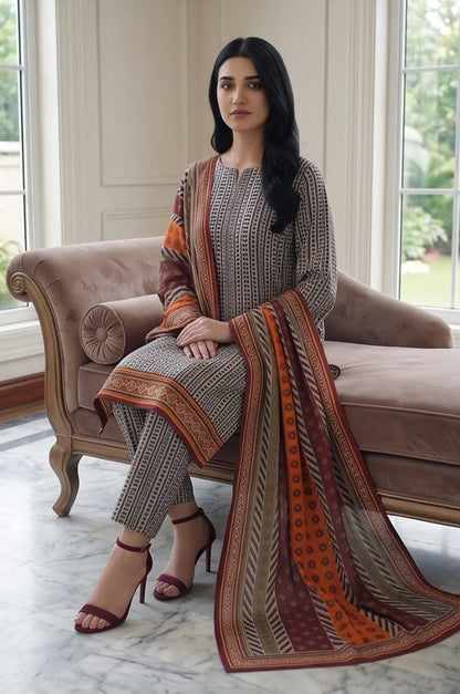 3PC PRINTED LAWN SUIT SR-106
