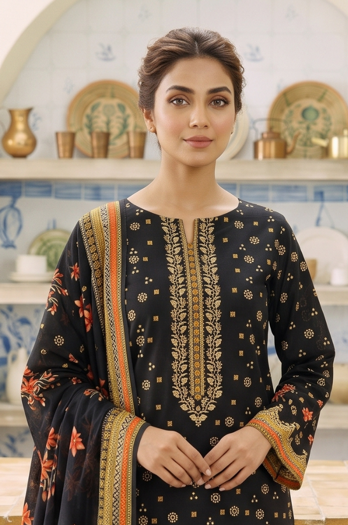 3PC PRINTED LAWN SUIT SR-101