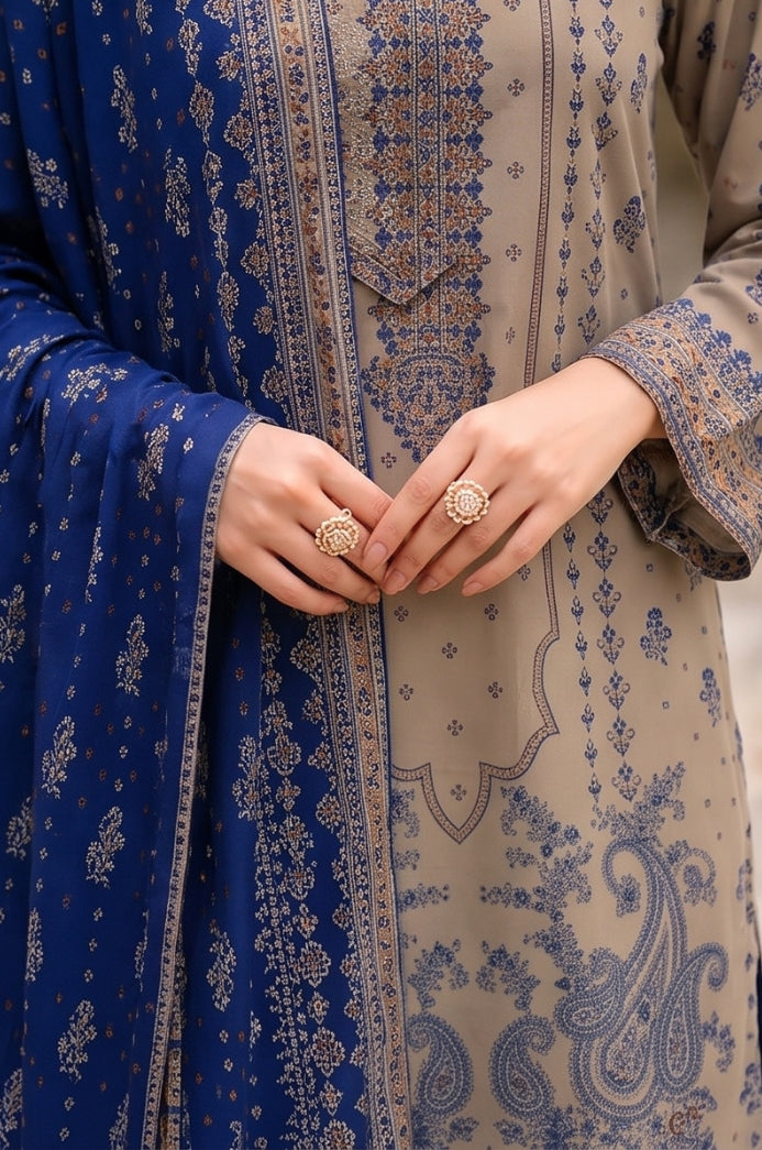 3PC PRINTED LAWN SUIT SR-113