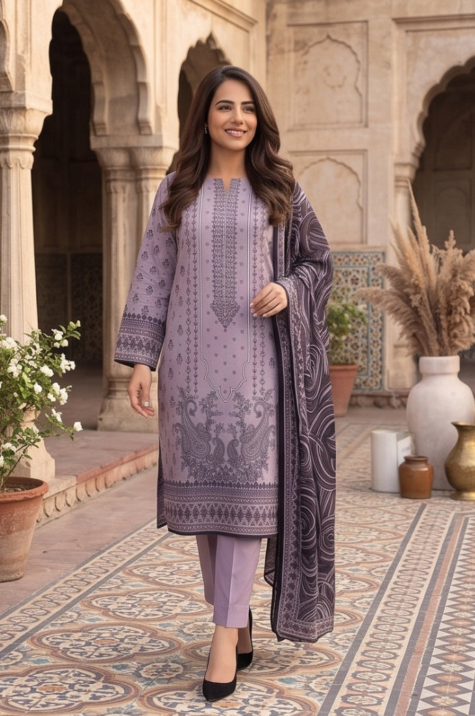 3PC PRINTED LAWN SUIT SR-112