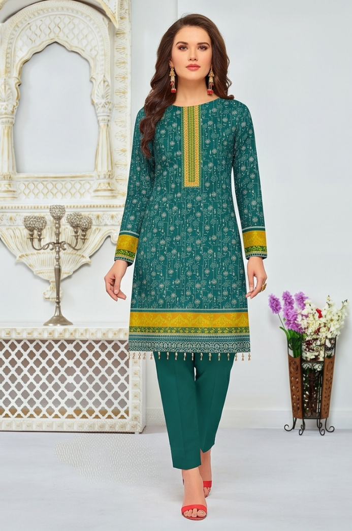 3PC PRINTED LAWN SUIT SR-104