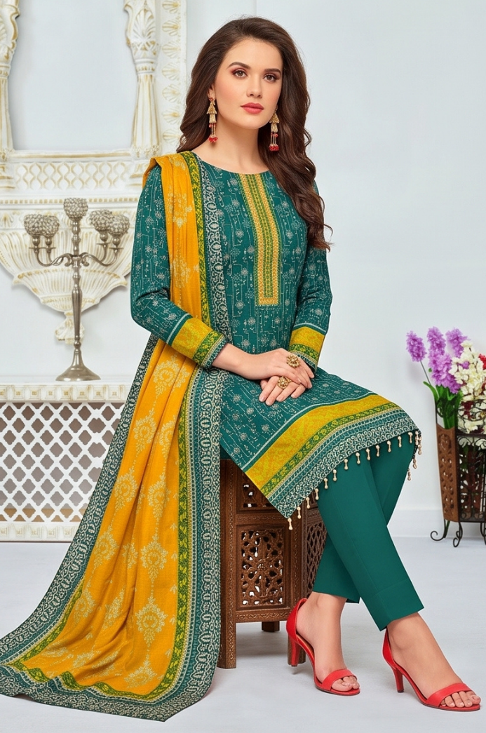 3PC PRINTED LAWN SUIT SR-104