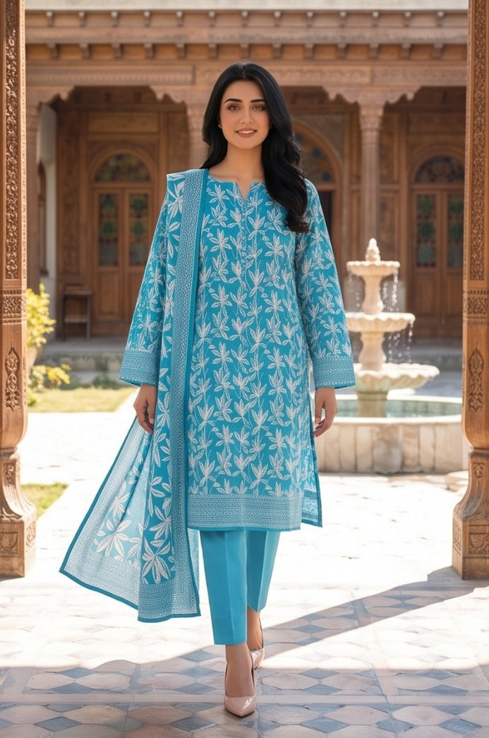 3PC PRINTED LAWN SUIT SR-111