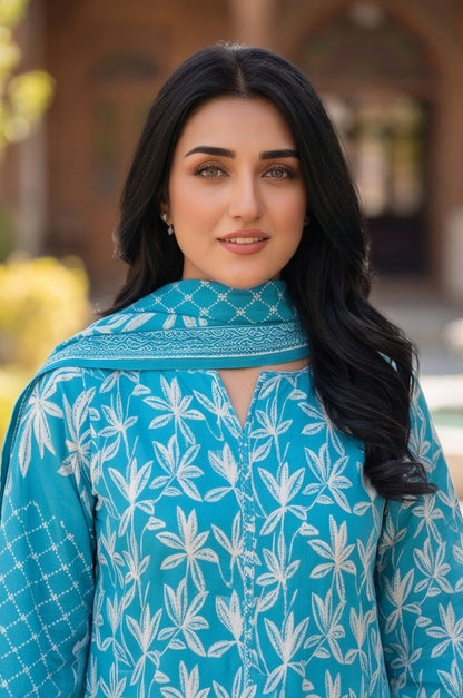 3PC PRINTED LAWN SUIT SR-111