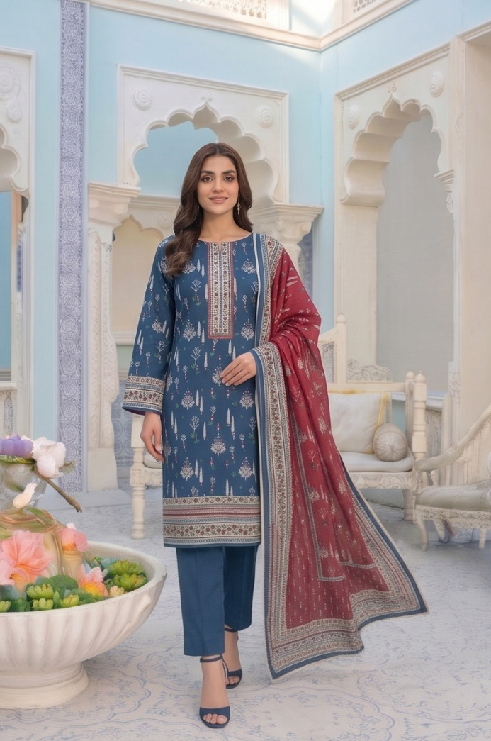 3PC PRINTED LAWN SUIT SR-128