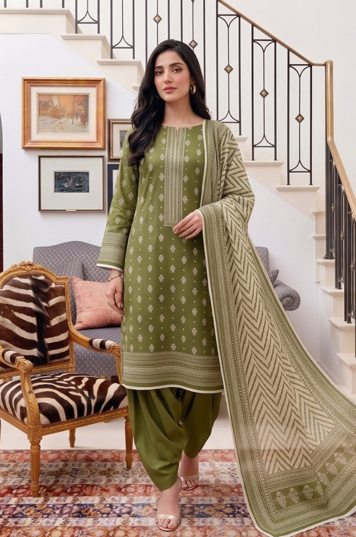 3PC PRINTED LAWN SUIT SR-107
