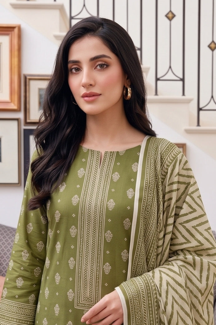 3PC PRINTED LAWN SUIT SR-107