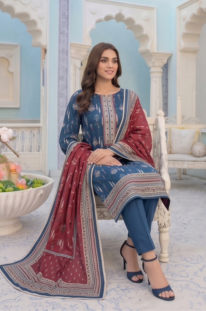 3PC PRINTED LAWN SUIT SR-128
