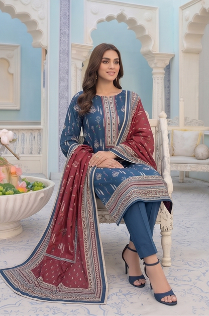 3PC PRINTED LAWN SUIT SR-128