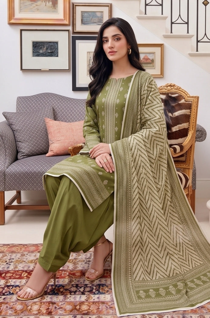 3PC PRINTED LAWN SUIT SR-107