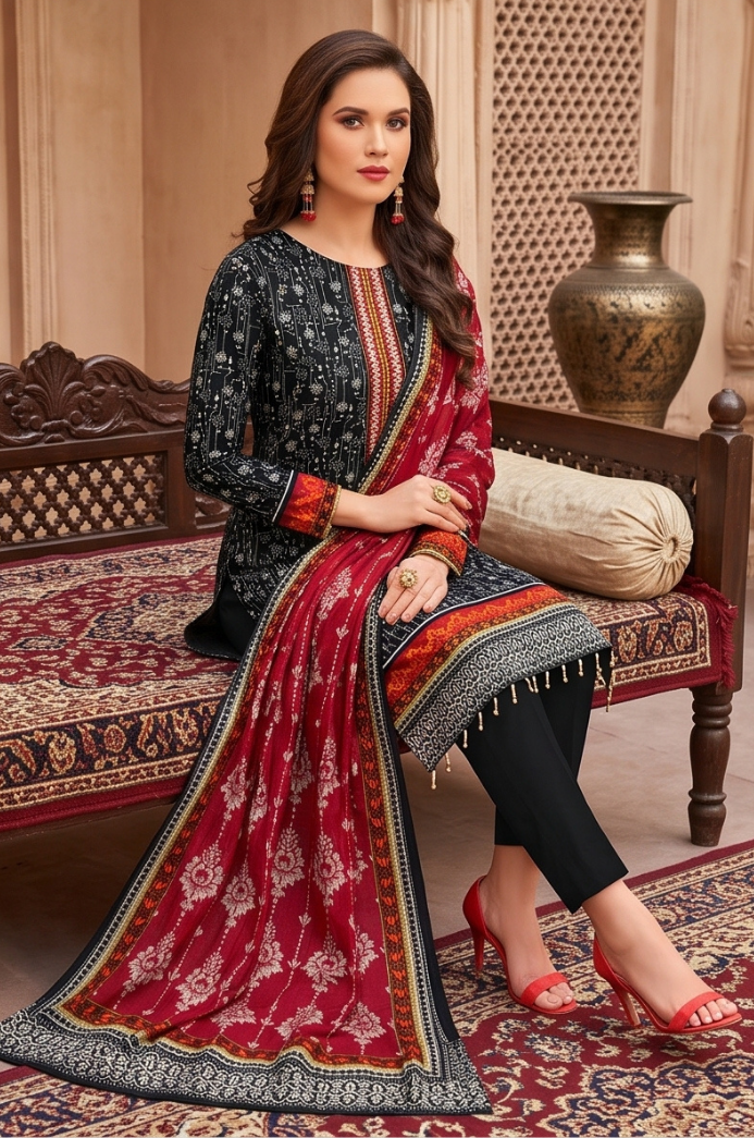 3PC PRINTED LAWN SUIT SR-127