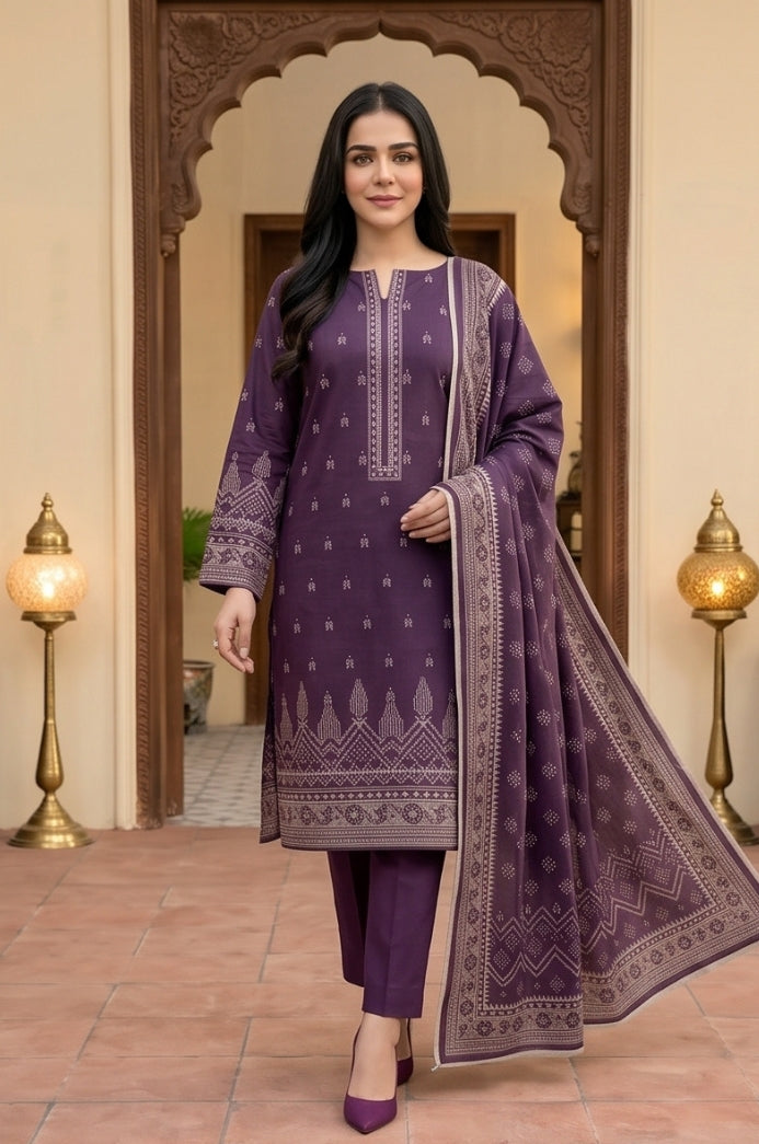 3PC PRINTED LAWN SUIT SR-110