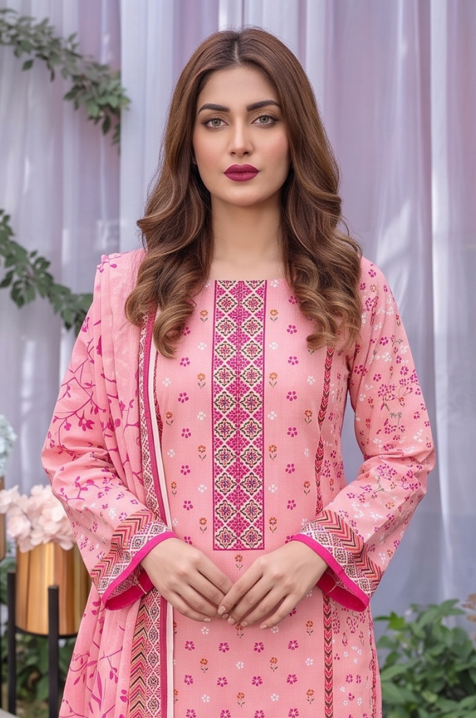 3PC PRINTED LAWN SUIT SR-125