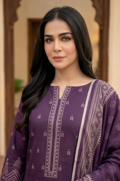 3PC PRINTED LAWN SUIT SR-110