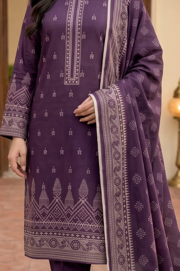 3PC PRINTED LAWN SUIT SR-110