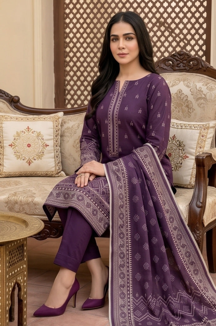 3PC PRINTED LAWN SUIT SR-110